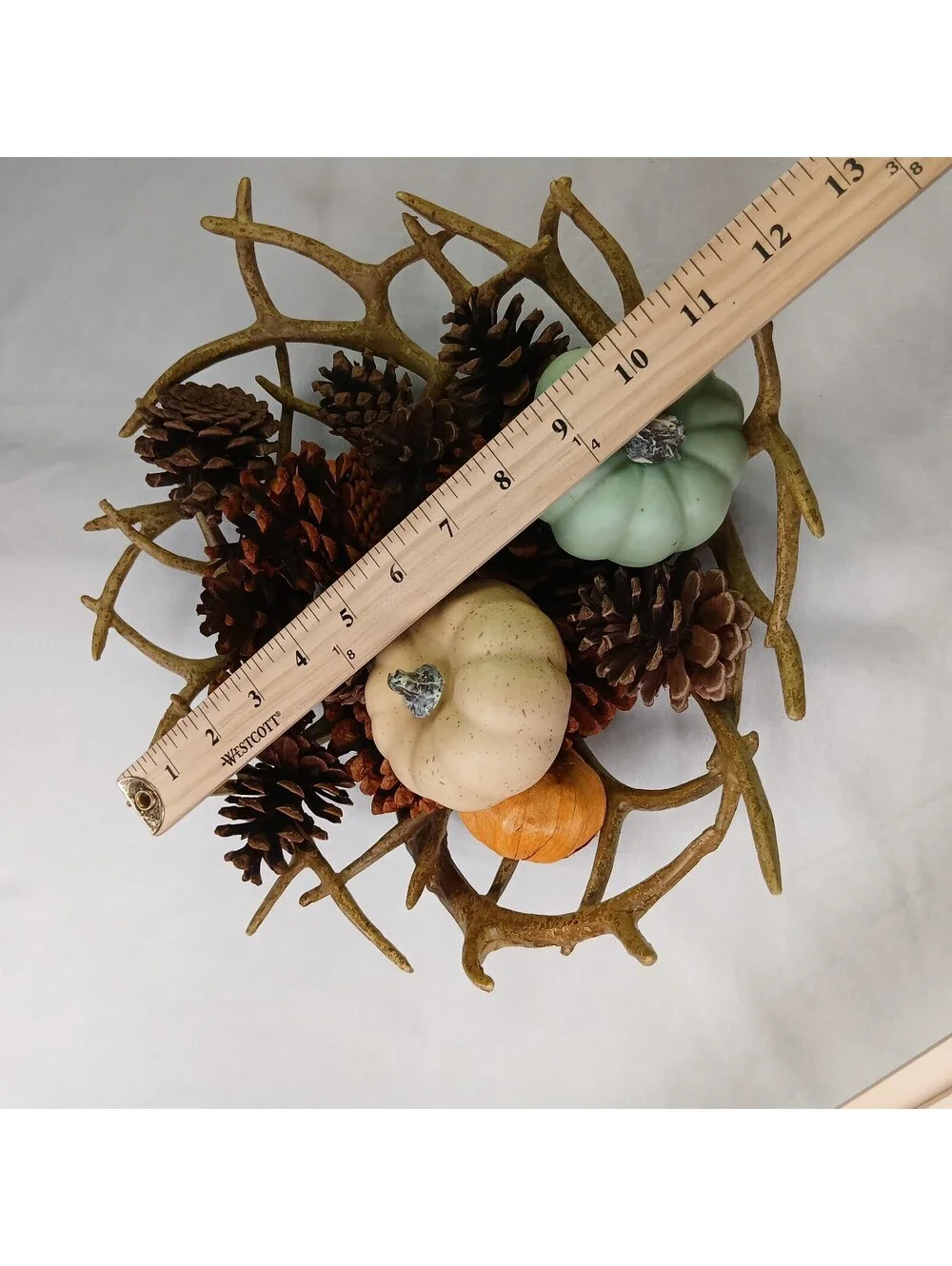 Rustic Faux Antler Bowl Centerpiece Fall Decor Pinecones Mini Pumpkins Autumn
